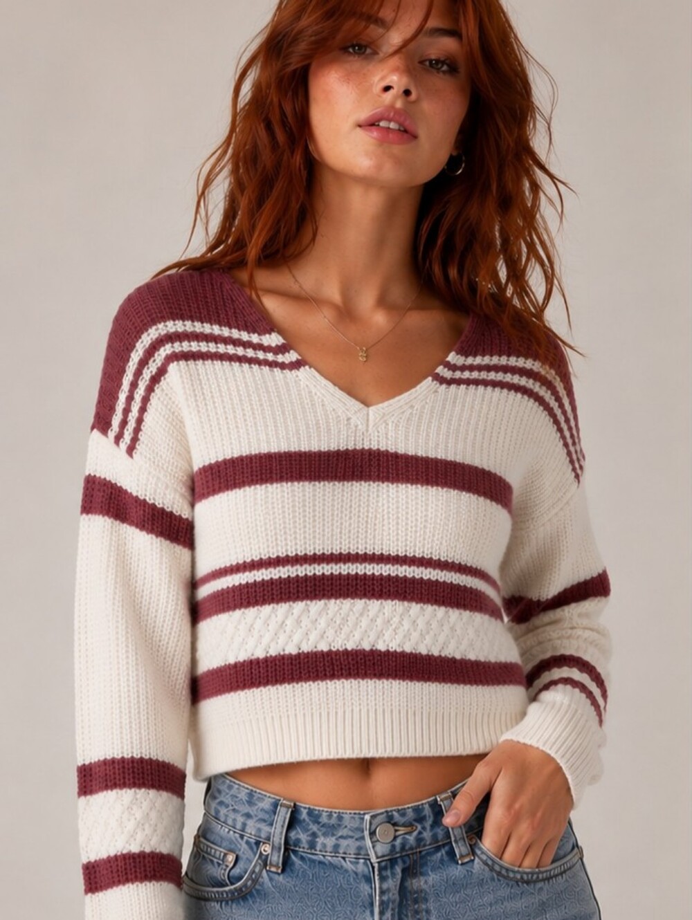Rosie Harlow Lace-Up Back Striped Sweater Size Large